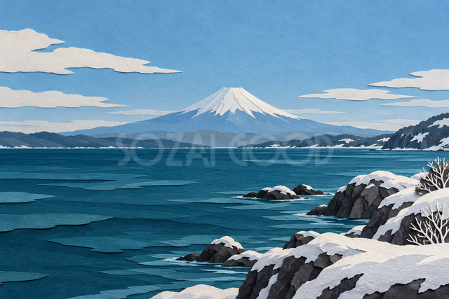 冬の海と富士山