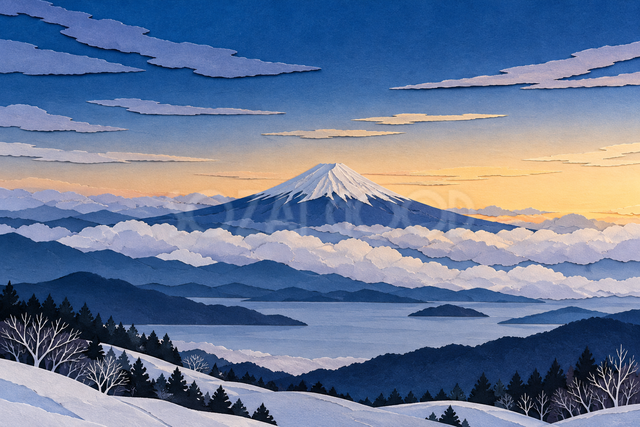 雲海と冬の富士山