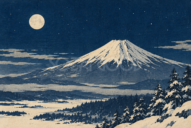 冬の月夜の富士山