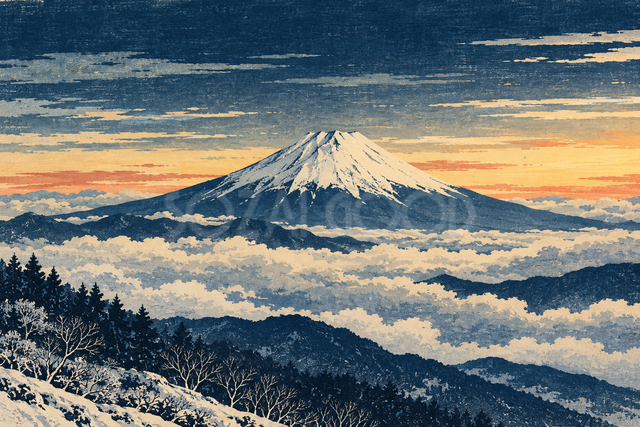 雲海と冬の富士山