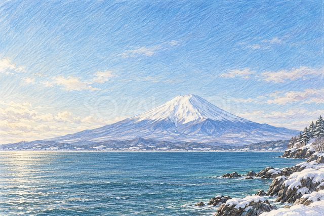 冬の海と富士山
