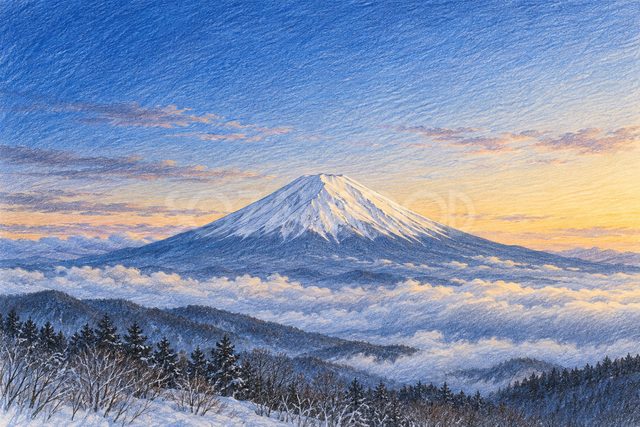 雲海と冬の富士山