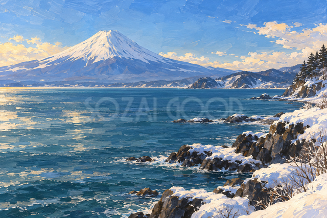 冬の海と富士山