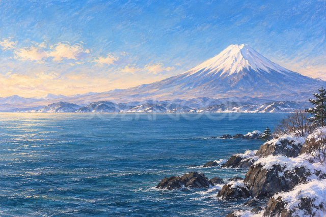 冬の海と富士山