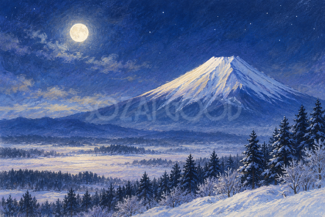 冬の月夜の富士山