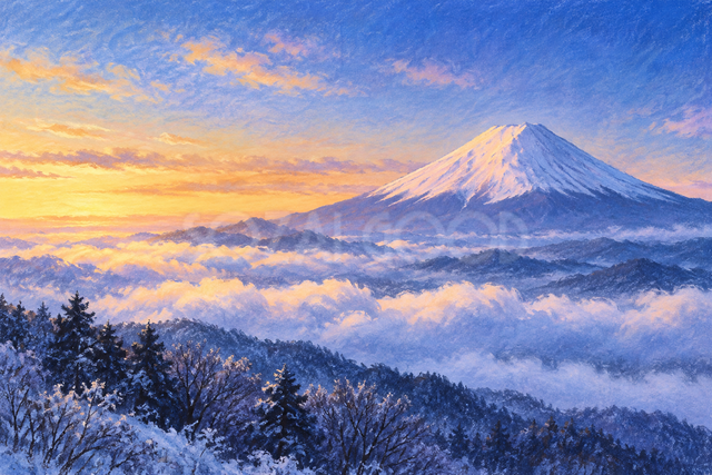 雲海と冬の富士山