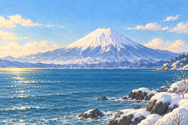 冬の海と富士山