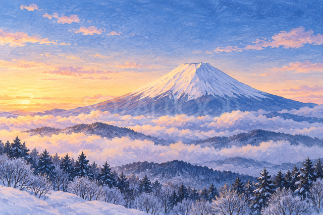 雲海と冬の富士山
