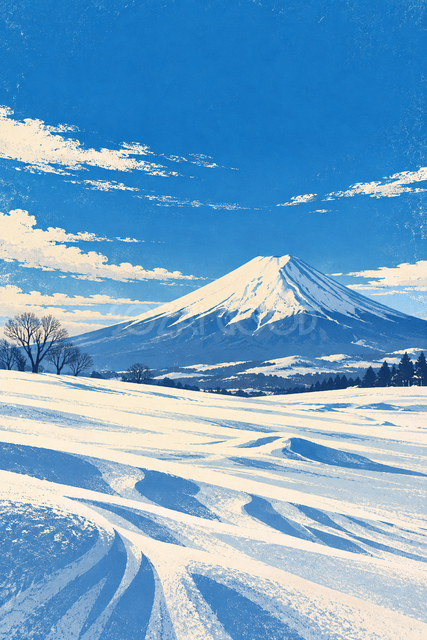雪原と冬晴れの富士山