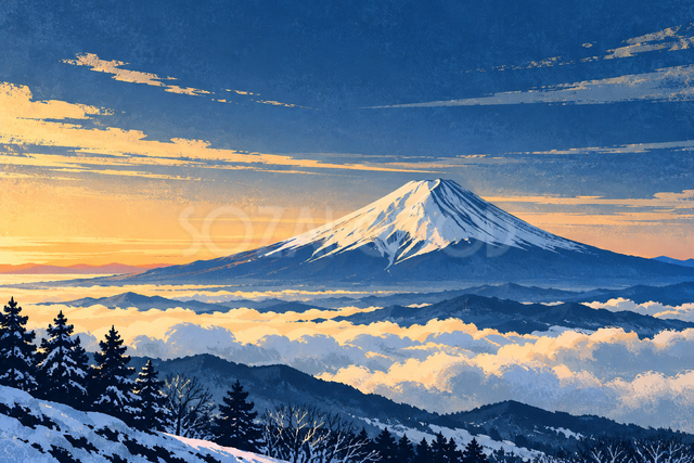 雲海と冬の富士山