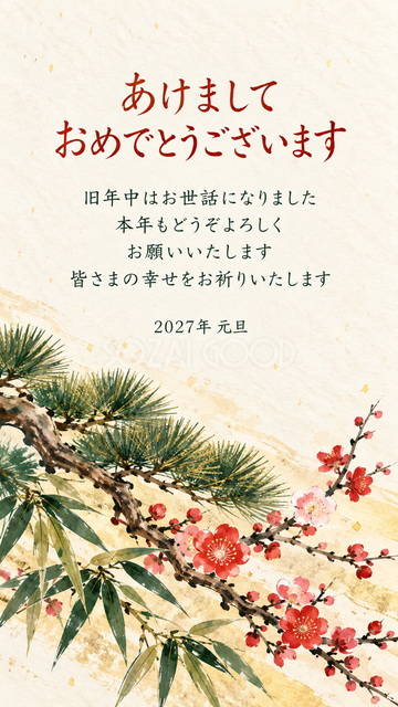 斜めに広がる松と梅