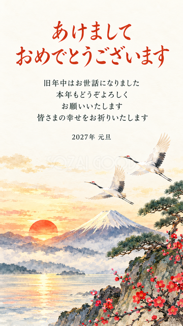 鶴が舞う初日の出
