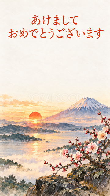 梅の枝と遠くの富士