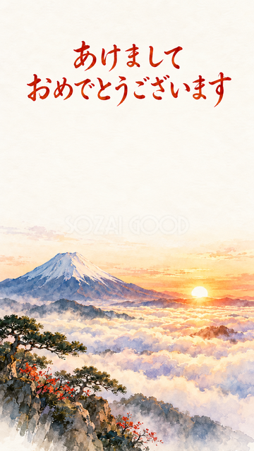 雲海に昇る朝日と富士山