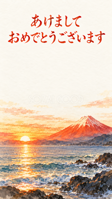 海と赤富士の朝