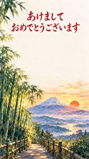 竹林の小道から望む富士