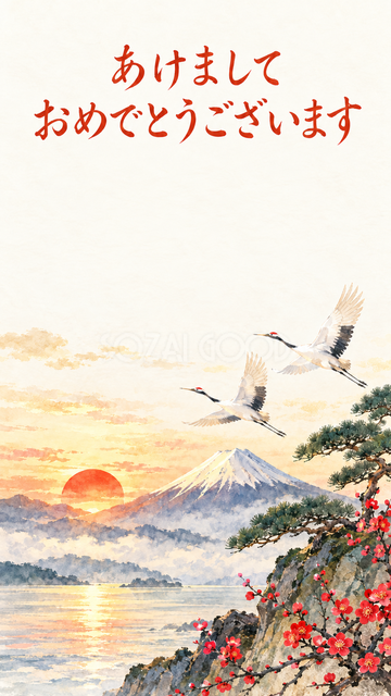 鶴が舞う初日の出