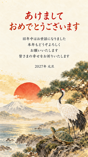 松の木の下の鶴と亀