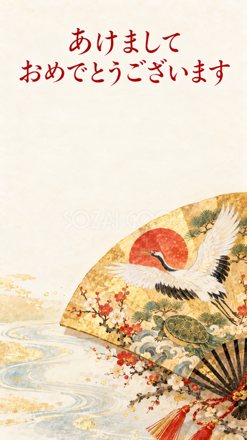 扇に描く鶴と亀