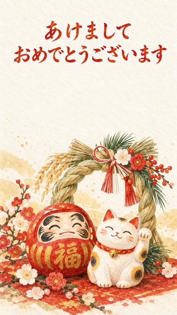 しめ縄の輪と招き猫