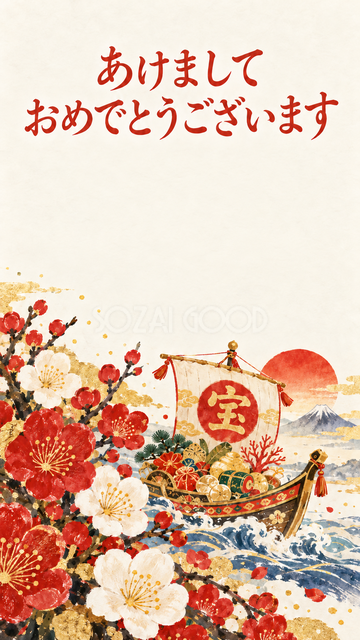 宝船を囲む梅の花