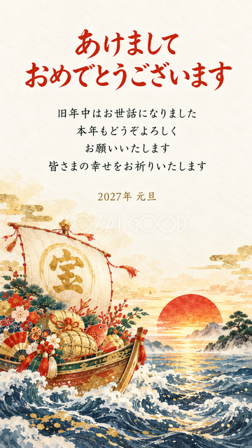 朝日に向かう宝船