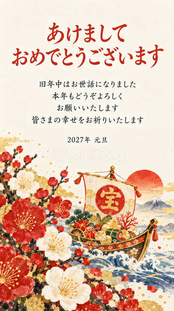 宝船を囲む梅の花