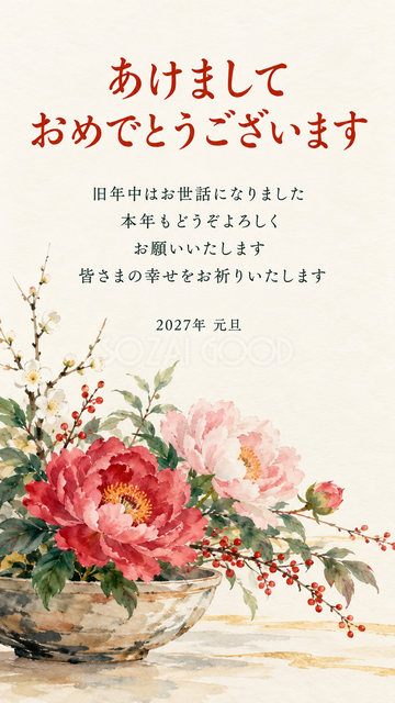 牡丹をいけた和の花器