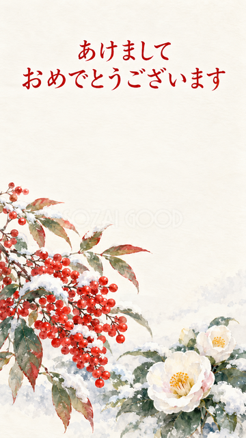 南天と雪の白椿