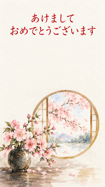丸窓からのぞく桜