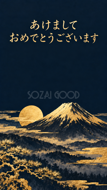 濃紺と金の富士山