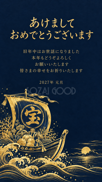 紺地と金の宝船