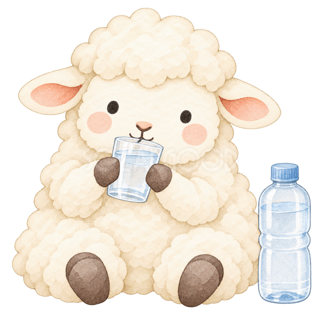 水を飲んで休憩する羊