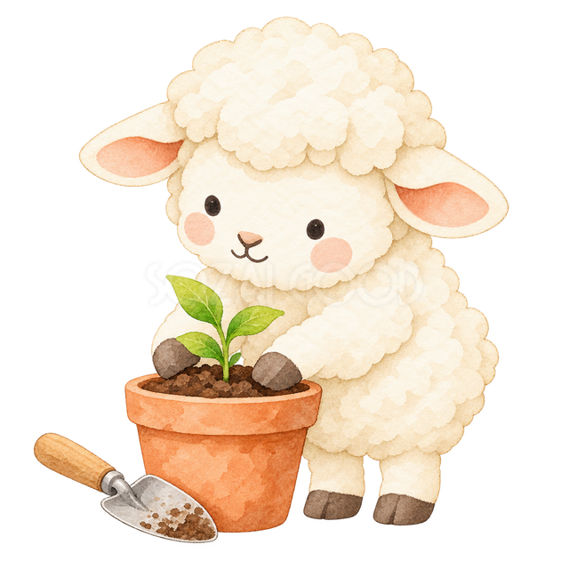 春の苗を植える羊