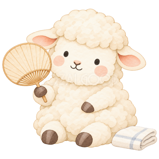 うちわで涼む羊