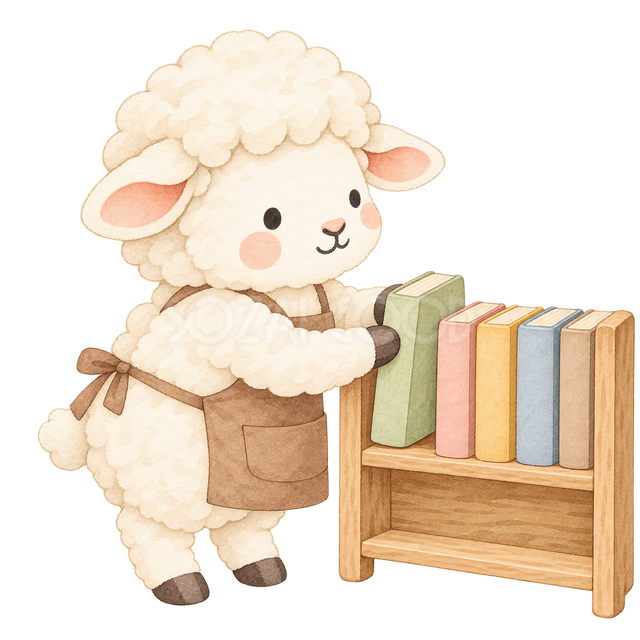 本を並べる羊の本屋さん