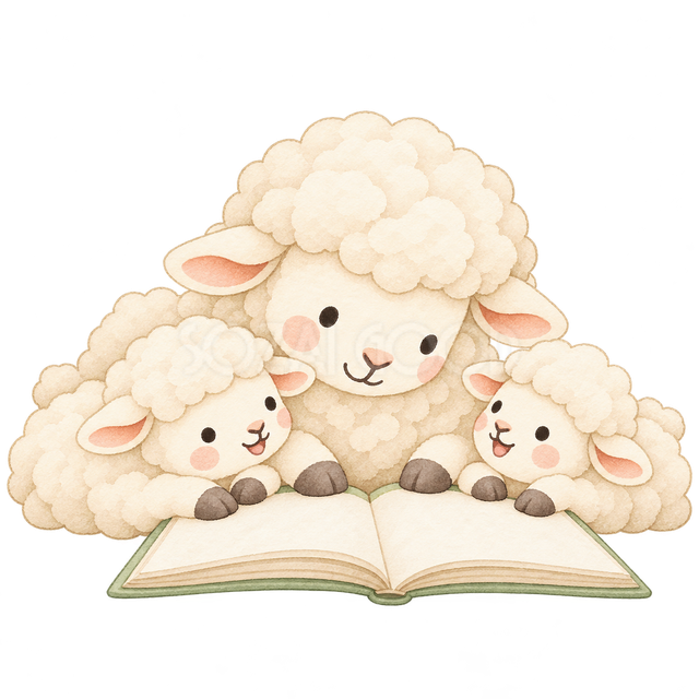 本を読む羊の親子