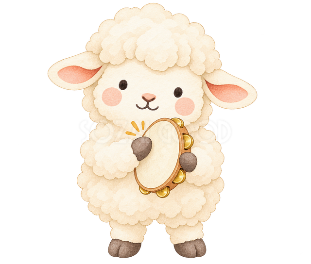 タンバリンをたたく羊