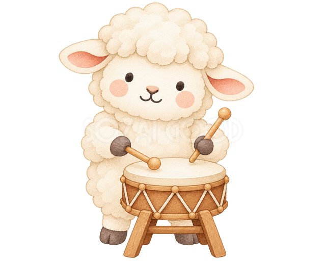小太鼓をたたく羊