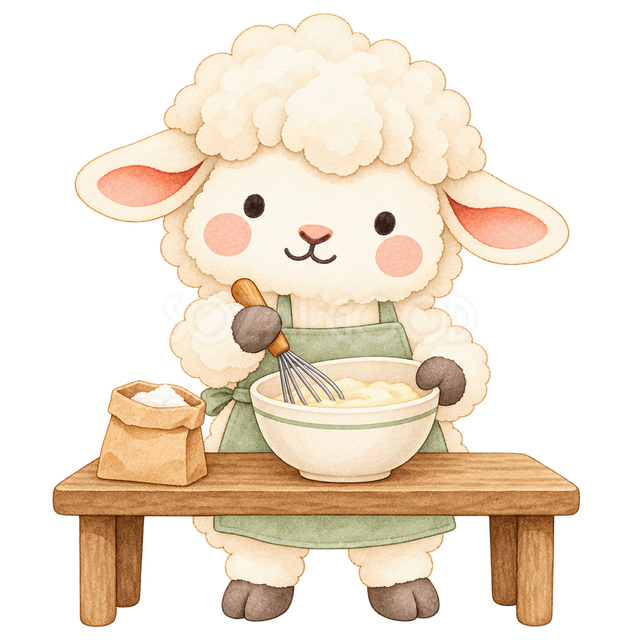 ボウルで材料を混ぜる羊