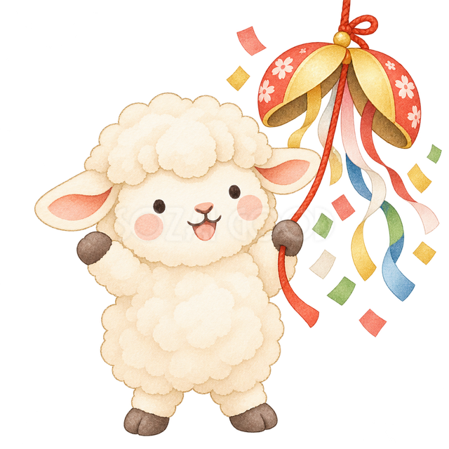 くす玉でお祝いする羊