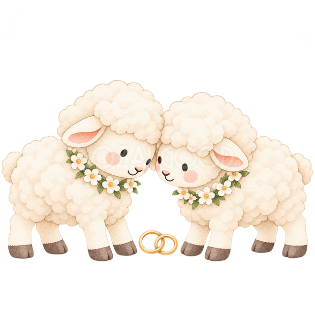 結婚のお祝いをする羊
