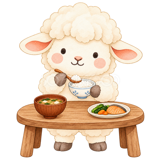 給食を食べる羊