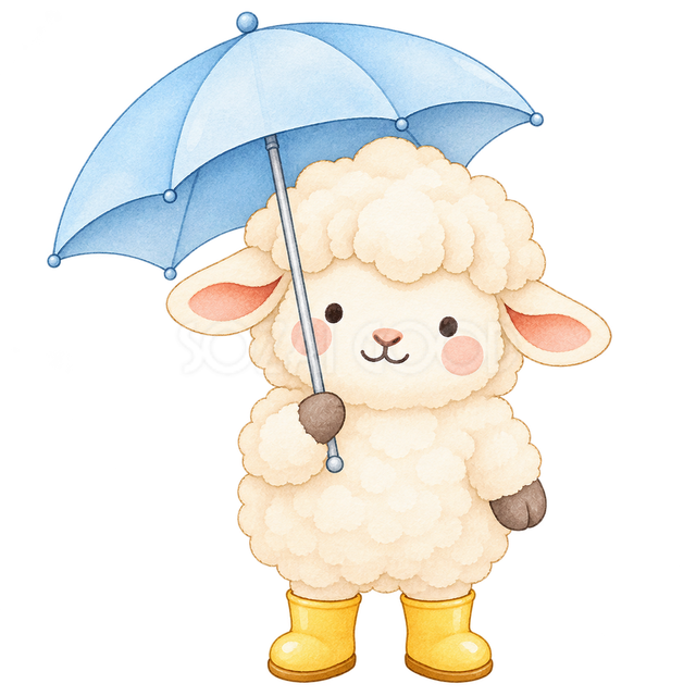 雨の日に傘を差す羊