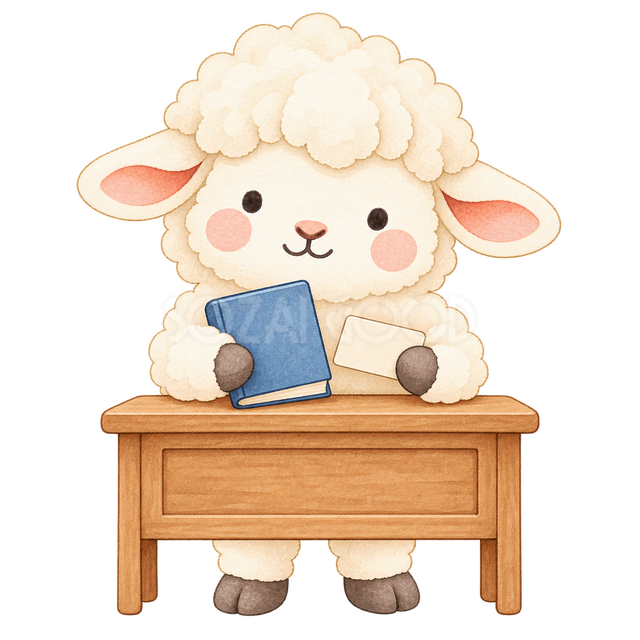 図書館で本を借りる羊