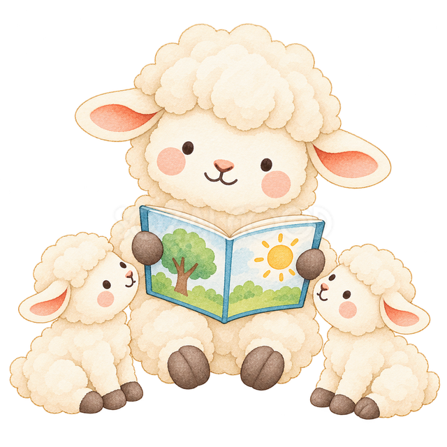 絵本の読み聞かせをする羊