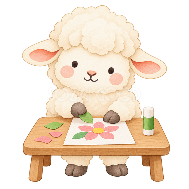貼り絵を作る羊