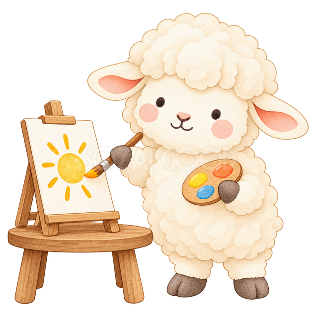 絵の具で描く羊