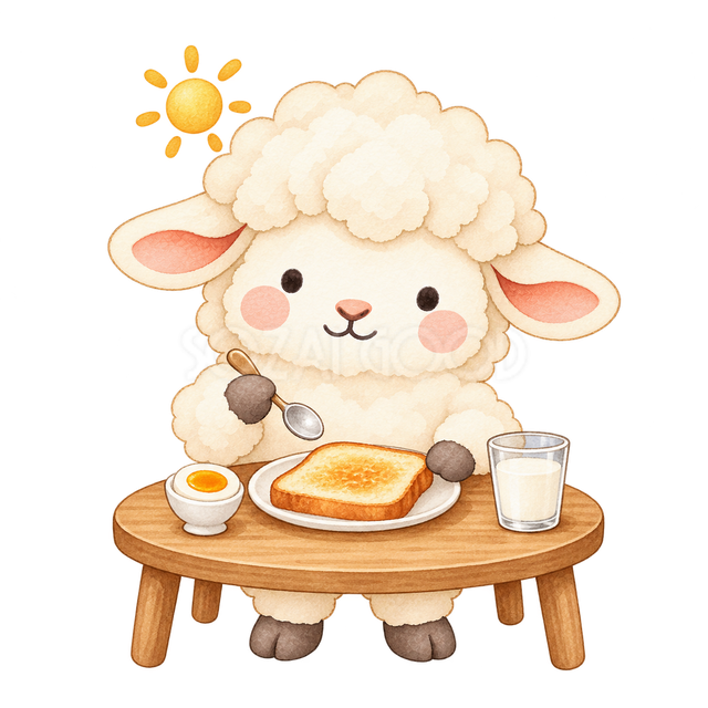 朝ごはんを食べる羊
