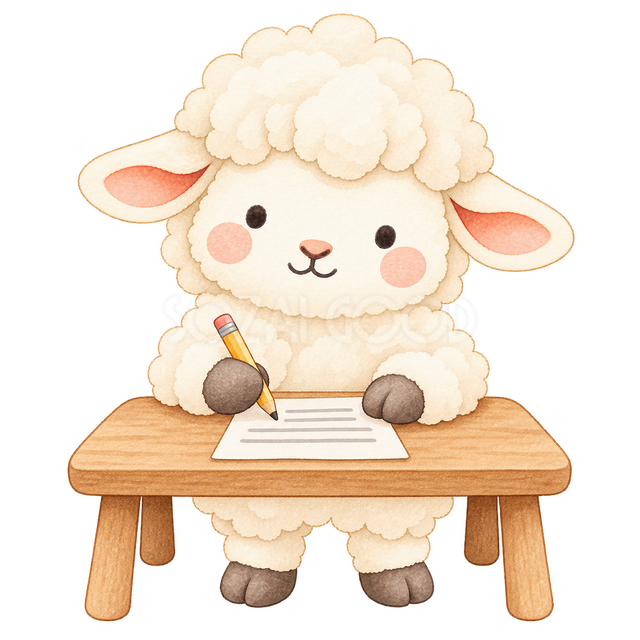 書類を確認する羊